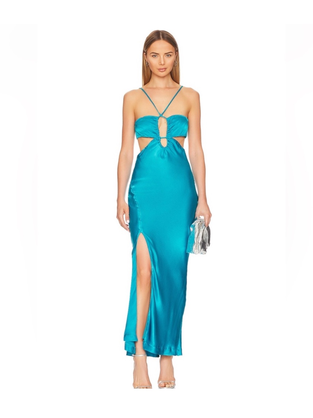 Bardot X Revolve Daring Satin Maxi Dress In Marine